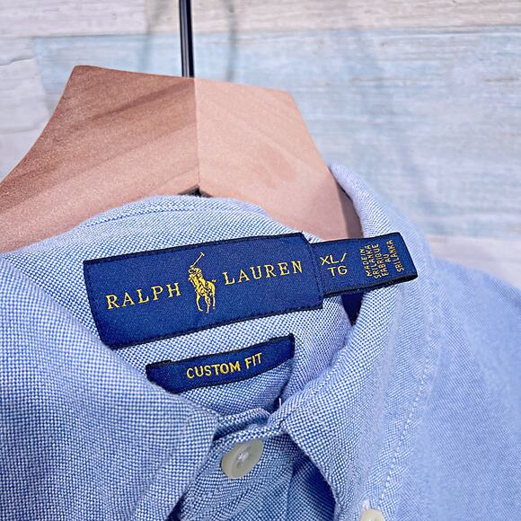 RALPH LAUREN Custom Fit Oxford Shirt Blue Button Down Preppy Casual Mens XL - Picture 5 of 6